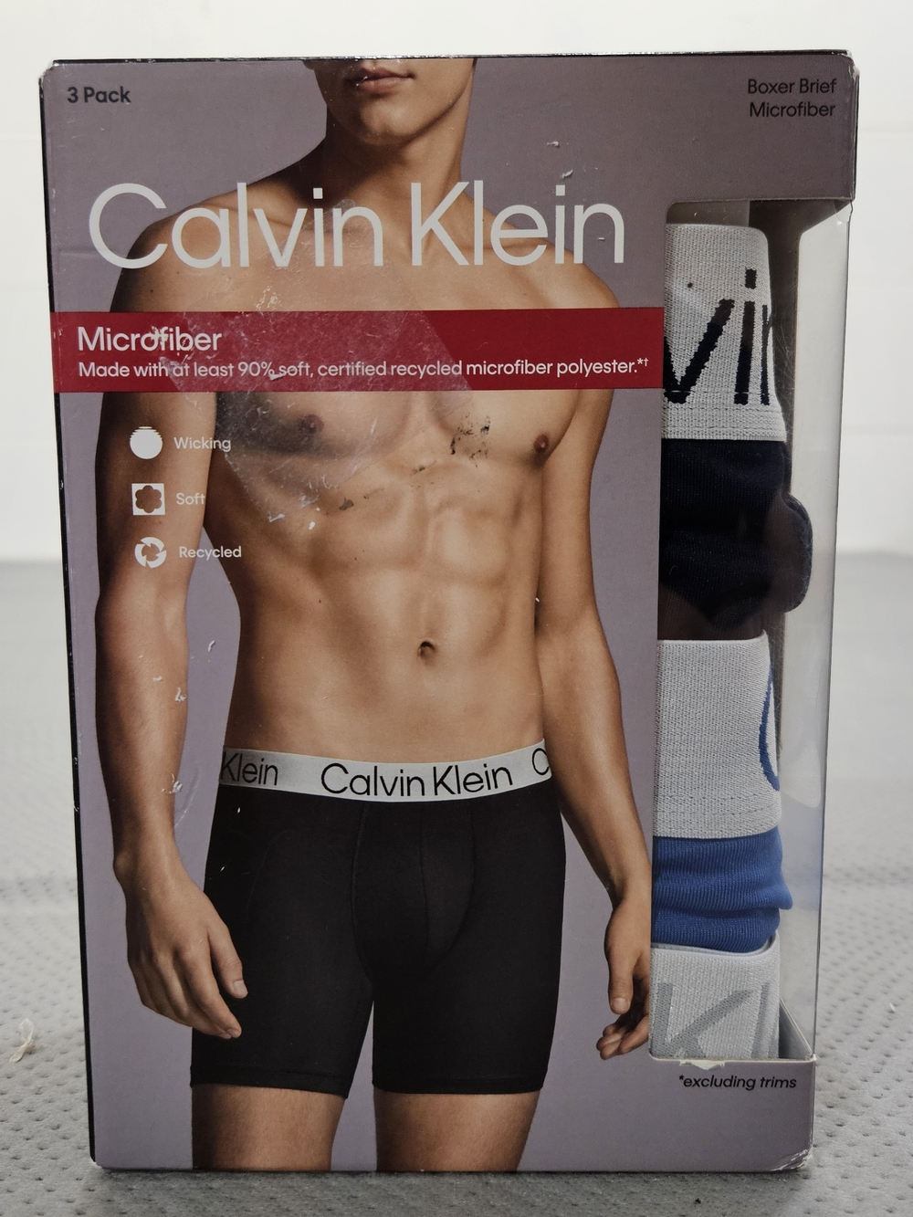 Calvin Klein Men’s Microfiber Boxer Briefs - Black, White, Blue (3 Pack) - Picture 1 of 4